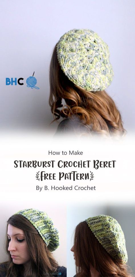 Crochet Beret Free Pattern, Knit Beret Pattern, Starburst Crochet, Crocheted Beret, Crochet Beret Pattern, Crochet Mittens Free Pattern, Beret Pattern, Crochet Beret, Knitted Beret