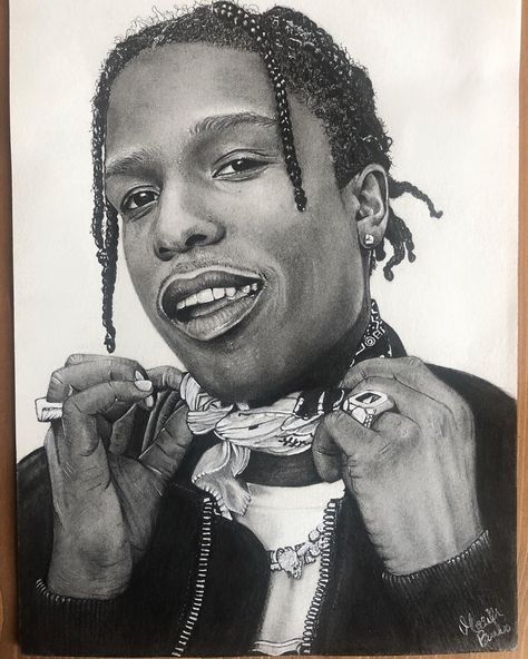 Asap Rocky Tattoo Design, Asap Rocky Drawing, Rocky Sketch, Asap Rocky Pfp Black And White, Asap Rocky Painting, Black And White Asap Rocky Poster, Celebrity Art Drawings, Stippling Art, Asap Rocky