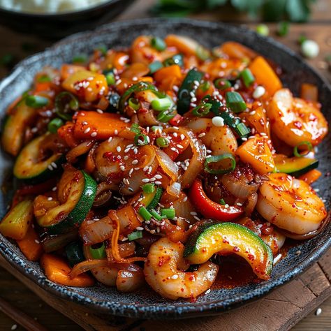 Ojingeo Bokkeum, or Spicy Stir-Fried Squid, is a beloved Korean dish that has captured the hearts and taste buds of seafood lovers around the world. This dish Korean Seafood Recipes, Asian Seafood Recipes, Ojingeo Bokkeum, Squid Stir Fry, Squid Food, House Spirits, Korean Seafood, Fried Squid, Squid Recipes