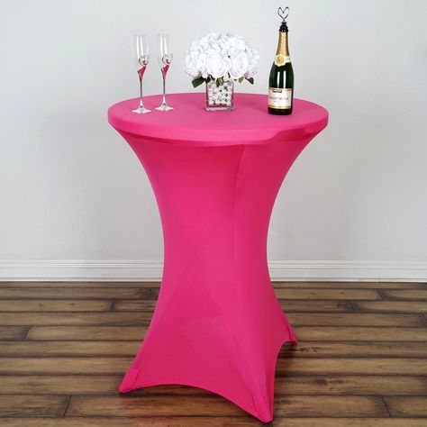 Fushia Cocktail Spandex Table Cover Highboy Table, Fitted Table Cover, Chair Bands, Fitted Tablecloths, Round Cocktail Tables, High Top Tables, Spandex Chair Covers, Table Skirt, Wedding Table Settings