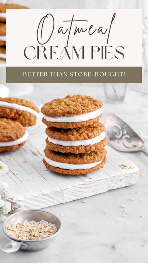 Homemade Oatmeal Cream Pies, Soft And Chewy Oatmeal Cookies, Marshmallow Fluff Recipes, Chewy Oatmeal Cookies, Molasses Recipes, Oatmeal Cream Pies, Marshmallow Cookies, Homemade Oatmeal, Cream Pies