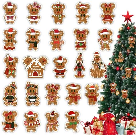 Gingerbread Man Ornaments, Disney Gingerbread, Disney Christmas Decorations, Gingerbread Christmas Tree, Ornaments For Christmas Tree, Disney Christmas Tree, Wooden Christmas Tree Decorations, Gingerbread House Decorations, Ornaments For Christmas