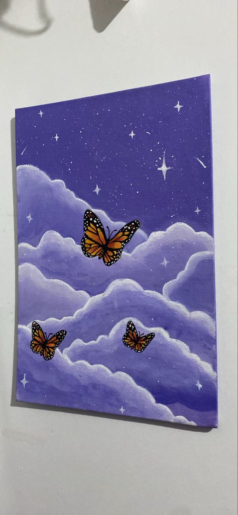 Easy Butterfly Painting On Canvas, Bubble Painting, Butterfly Canvas, Cartoon Painting, Sky Painting, Butterfly Painting, Canvas Pictures, Wall Painting, Canvas Painting