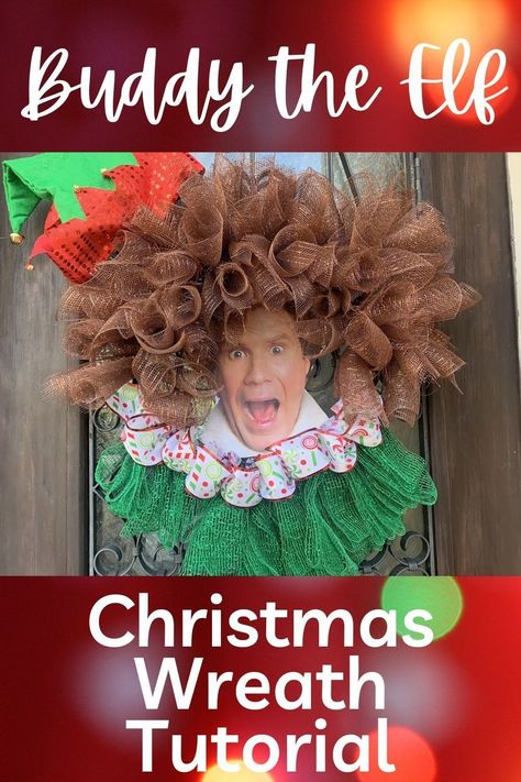 Elf Wreaths Deco Mesh Diy, Elf Movie Wreath, Buddy The Elf Wreath, Elf Wreaths Deco Mesh, Elf Wreath Ideas Diy, Christmas Decor Easy, Elf Christmas Wreath, Christmas Wreath Supplies, Holiday House Decor