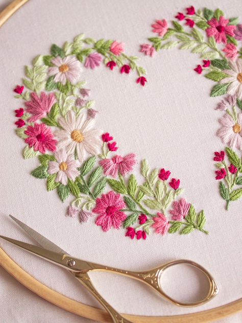 Valentines PDF Pattern, Wildflower Heart Embroidery Digital Download, Floral Heart Craft - Etsy Canada Floral Design For Embroidery, Unique Embroidery Designs, Heart Craft, Flowers And Hearts, Birds Embroidery Designs, Digital Embroidery Patterns, Diy Embroidery Designs, Therapeutic Art, Hand Embroidery Patterns Flowers