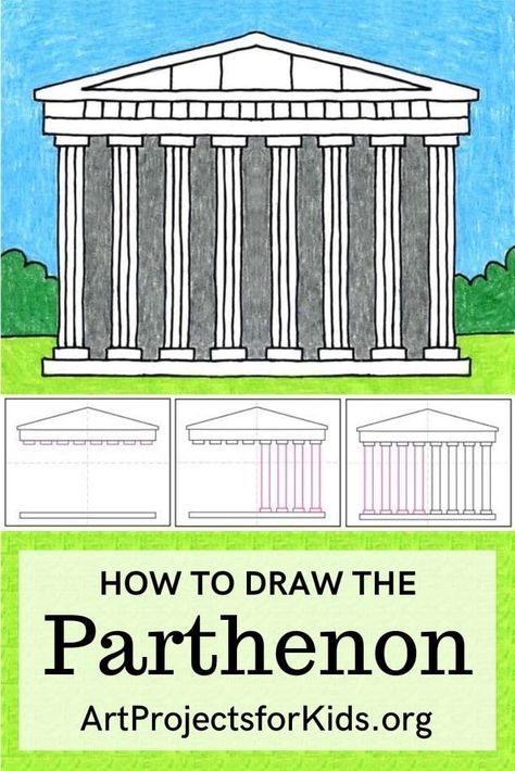 How to Draw the Parthenon · Art Projects for Kids Greek Art Projects For Kids, Parthenon Craft, Greece Crafts For Kids, Parthenon Drawing, Ancient Greece Art Projects, Ancient Rome Kids Projects, Ancient Greece Crafts, Ancient Greece Projects, Ancient Greece For Kids