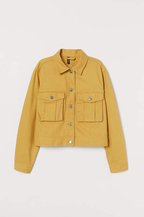 HM - Short Twill Jacket - Yellow Mustard Jacket, 70s Jacket, Boxy Jacket, Chiffon Jacket, Yellow Short, Twill Jacket, H&m Shorts, Summer Jacket, Yellow Shorts