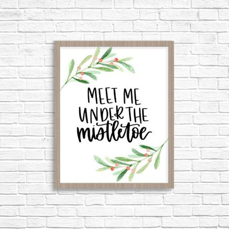 Meet Me Under the Mistletoe Christmas Print printable wall art holiday decor Christmas Handlettered Mistletoe Printable, Letterboard Ideas, Watercolor Holly, Hot Cocoa Christmas, Slim Christmas Tree, Cocoa Christmas, Under The Mistletoe, Etsy Printable Art, Nursery Art Prints