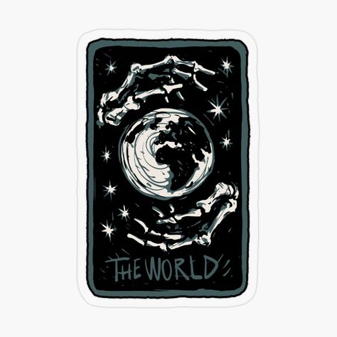 Get my art printed on awesome products. Support me at Redbubble #RBandME: https://www.redbubble.com/i/sticker/The-World-Skeleton-Tarot-Card-by-jodotodesign/136659104.O9UDB?asc=u Tarot Card Stickers, Poked Tattoo, The World Tarot Card, Skeleton Tarot, The World Tarot, Tarot Card Tattoo, Swords Tarot, Hand Poked Tattoo, Poke Tattoo