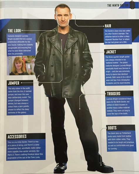 Ninth Doctor's look explained. Doctor Who 9, 9th Doctor, George Eads, Doctor Who Costumes, Moonless Night, Ninth Doctor, Bbc Doctor Who, Time Lord, Figurine Collection