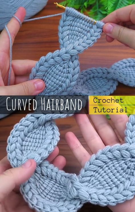 Tunisian Crochet Curved Hairband Tunisian Crochet Hairband, Hairband Crochet Pattern, Tunisian Crochet Headband Free Pattern, Tunisian Crochet Headband, Tunisian Crochet Free, Crochet Headband Free, Crochet Hairband, Crochet Feather, Crochet Headband Pattern Free