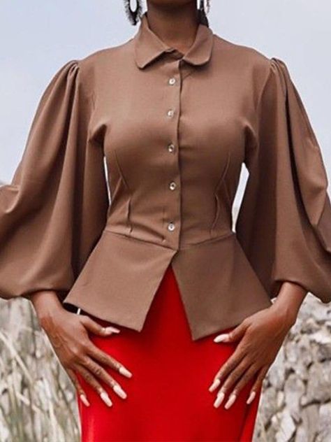 Formal Tops For Women, Trendy Party Outfits, Party Outfit Men, Formal Tops, Women Blouses Fashion, Dresses Bodycon, Balloon Sleeve Blouse, Chic Blouses, Liberia