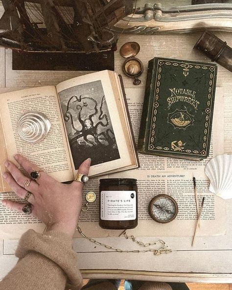 Pirate Book Aesthetic, Pirate Journal Aesthetic, Nautical Flatlay, Coastal Gothic Aesthetic, Ocean Academia Aesthetic, Lighthouse Keeper Aesthetic, Pirate Academia, Pirate Core Aesthetic, Piratecore Aesthetic