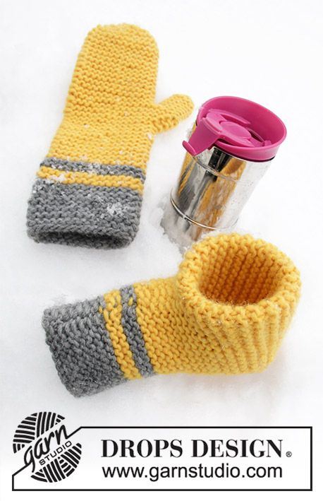 Keep It Warm / DROPS Extra 0-1422 - Free knitting patterns by DROPS Design Easter Calendar, Crochet Beer, Grandma Crafts, Magazine Drops, Knitted Mittens Pattern, Crochet Cup Cozy, Knitted Mittens, Calendar 2018, Crochet Mittens