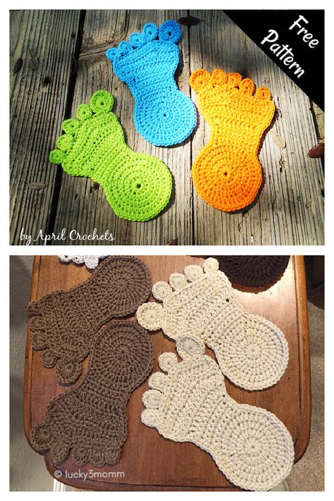 Happy Foot Free Crochet Pattern Newborn Crochet Booties, Panda Applique, Crochet Pot Holders Free Pattern, Bigfoot Art, Coloring Printables, Crochet Pot, Crochet Appliques, Shoes Crochet, Crocheting Patterns