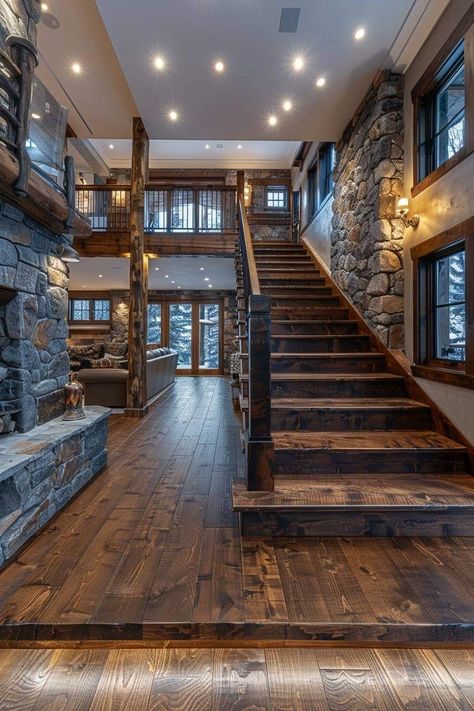 Mountain Home Staircase, House Design Western, Country Themed House, Country House Aesthetic Interior, Dream Home Design Bedrooms, Southern House Interior, Barndominium Master Bed, Ranch House Ideas, Western Houses