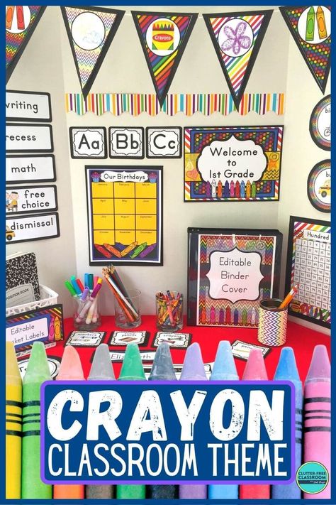 Classroom Crayon Theme, Crayon Preschool Classroom Theme, Crayons Theme Classroom, Crayon Classroom Decor, Crayon Decorations Classroom, Back To School Theme Ideas, Crayola Theme Classroom, Crayon Box Bulletin Board, Preschool Artist Theme