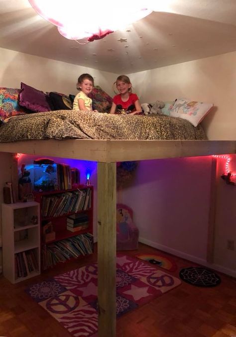 Loft bed Loft Bed Privacy Ideas, Queen Bed Loft Frame, Low Ceiling Loft Bed, How To Build A Loft Bed In Bloxburg, Loft Bed Set Up Ideas, Girl Beds Ideas, Pallet Loft Bed Diy, Adult Loft Bedroom Ideas, Bed With Hideout Underneath