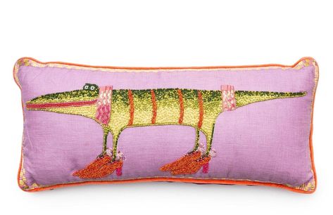 Barb Best | Summer Musings Mackenzie Childs Aesthetic, Fun Pillows Bed, Alligator Pillow, Anthro Home, Whimsical Maximalist, Art Deco Bedroom Decor, Funky Pillows, Fun Pillows, Printed Pillows