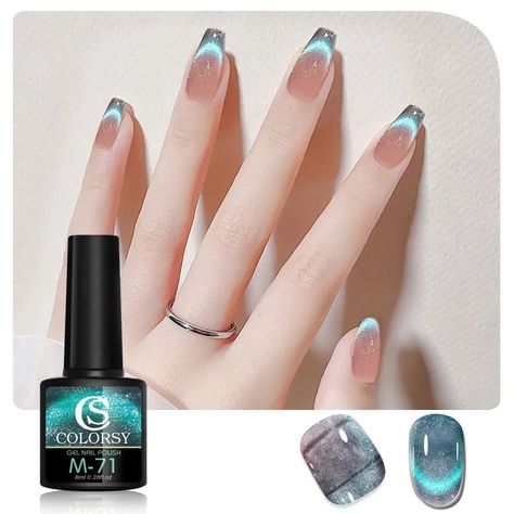 Magnetic Blue Nails, Nail Polish Blue, Magnetic Gel Polish, Long Nail Art, Asian Nails, Hippie Nails, Spring Nail Designs, Gel Nails Diy, Simple Gel Nails