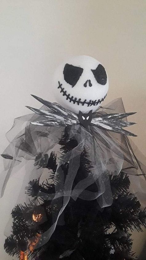 Jack Skellington Tree Topper, Nightmare Before Christmas Tree Topper, Jack Skellington Tree, Tulle Draping, Christmas Tree Topper Ideas, Tree Topper Ideas, Zero Nightmare Before Christmas, Diy Tree Topper, Nightmare Before Christmas Tree