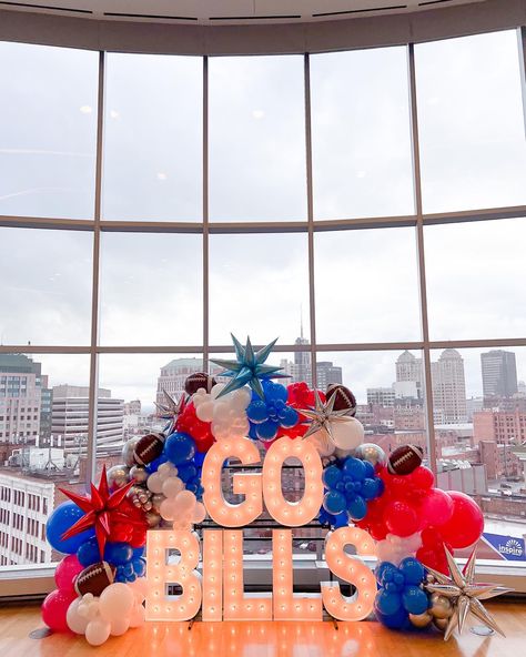 Buffalo Bills Party Decorations, Buffalo Bills Party Ideas, Buffalo Bills Birthday Party, Buffalo Bills Party, Football Backdrop, Buffalo Bills Stuff, Go Bills, Homecoming 2024, Birthday Backdrops