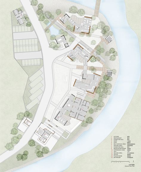 Gallery of Chatouya Visitor Center / Tumushi Architects - 21 Visitor Center Architecture, Visitor Center Design, Folding Architecture, Rammed Earth Wall, Concept Models Architecture, Landscape Design Plans, Ground Floor Plan, Visitor Center, Architecture Plan