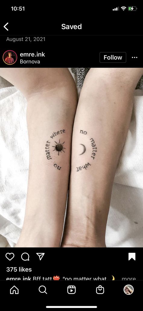 Cute Bff Tattoos Matching Tat Best Friends, Bestie Quote Tattoos, Small Best Friend Tattoos Beach, Best Friend Tattoos Back Of Arm, Dan And Shay Tattoo Ideas, Non Cheesy Best Friend Tattoos, Sister Opposite Tattoos, Best Friend Balance Tattoos, Soul Sisters Tattoos Bff