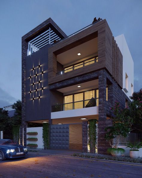 Images By Ujjwal Sharma On 3d Art Architectural Visualization E9E 5floor Building Design, 5floor Building Elevation, Tiles Facade, Revit Mep, Elevation Ideas, Side Elevation, Building Front Designs, Modern Bungalow Exterior, Modern Elevation