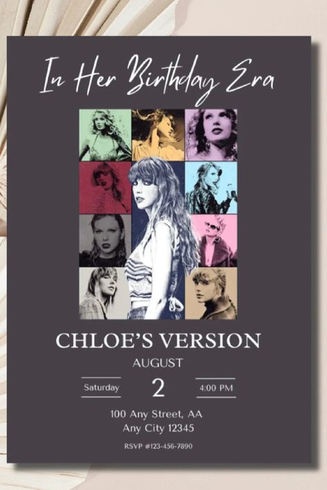 Just like Taylor Swift's electrifying Eras Tours, these invitations promise an evening filled with music, fun, and unforgettable memories. The vibrant and dynamic design sets the stage for an epic celebration that mirrors the energy and excitement of a Taylor Swift concert. Your guests will be thrilled to receive these invitations, knowing that they are in for a night of pure Swiftie delight. With these invites, you'll surely kick off the party with a bang and set the tone for an event that's Taylor Swift Party Invite, Taylor Swift Birthday Party Invitations, Taylor Swift Party Invitations, Taylor Swift Birthday Invitations, Taylor Swift Party Ideas, Ticket Party Invitations, Swift Party, Invitation Card Party, Online Cards