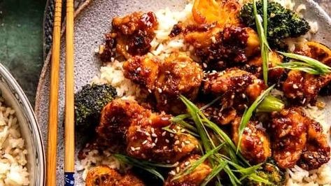 Orange Chicken And Broccoli, Orange Ginger Chicken, Honey Mustard Salmon, Mustard Salmon, Recipes Seafood, Easy Sheet Pan Dinners, Garlic Butter Shrimp, Chicken And Broccoli, Ginger Chicken