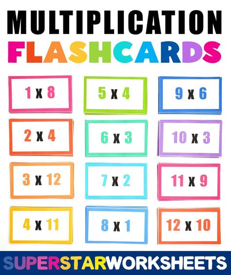 Free Multiplication Flashcards and Multiplication games for students to learn math facts fast! Download PDF multiplication table printables today that will give kids hours of fun growing in math! #superstarworksheets #multiplication #flashcards #games #multiply #multiplicationtables #facts Times Tables Flash Cards Printable Free, Free Printable Multiplication Flashcards, Multiplication Cards Printable Free, Multiplication Flash Cards Printable, Printable Times Tables, Multiplication Games Free, Multiplication Chart Printable, Multiplication Flash Cards, Superstar Worksheets