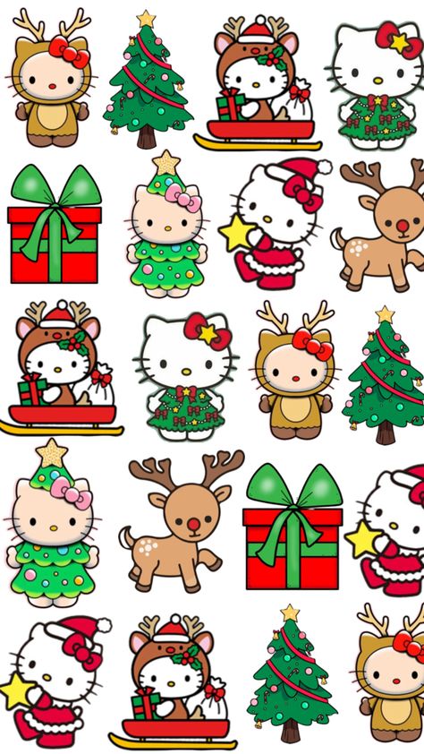 Hello Kitty Book, Hello Kitty Stickers, Christmas Hello Kitty, Easy Christmas Drawings, Christmas Wallpaper Iphone Cute, Walpaper Hello Kitty, Hello Kitty Crafts, Kitty Christmas, Kitty Drawing