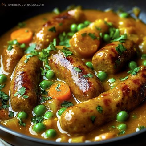 Ultimate Curried Sausages | Easy and Flavorful Comfort Food - My Home Made Recipe Curried Sausages Recipe Easy, Sausage Curry Recipes, Easy Curried Sausages, Sausage Curry, Sausages Recipe, Easy Sausage Recipes, Curried Sausages, Mouthwatering Recipes, Curry Sauce