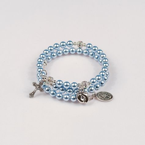 Baby Boy on Board   Hand-crafted rosary bracelets   https://ourladysrosegarden.com/product/baby-boy-on-board #RosaryBracelets Pray The Rosary, Memory Wire Jewelry, How To Pray, Praying The Rosary, Wire Design, Organza Pouch, Our Father, Rosary Bracelet, The Rosary