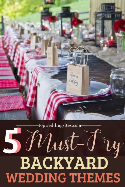 Want to host your own backyard wedding? You definitely do not want to miss out on these 5 must-try backyard wedding themes! #backyardweddings #backyardweddingideas Elegant Bbq Wedding Reception, Bbq Wedding Reception Decoration, Summer Bbq Wedding, Wholesome Wedding, Backyard Bbq Wedding Reception, Barbeque Wedding, Barbecue Wedding, Cheap Wedding Reception, Small Family Wedding