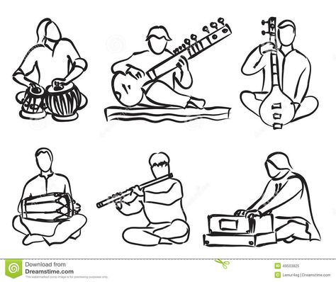 People Playing Instruments, Music Silhouette, Drawings Of People, Music Sketch, Musical Instruments Drawing, Indian Musical Instruments, Music Doodle, Instruments Art, Picture Composition