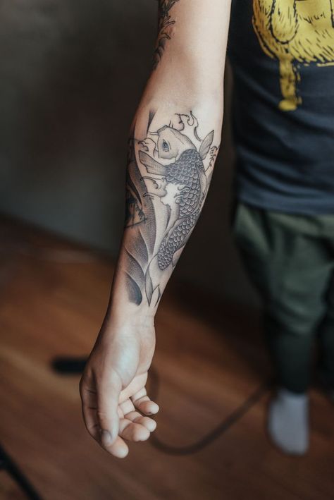 Koi fish tattoo dot work | Koi tattoo sleeve, Tattoos for guys, Koi fish tattoo forearm Koi Fish Tattoo Men Arm, Koi Tattoo Sleeve Forearm, Koi Tattoo Forearm, Japanese Koi Fish Tattoo Design For Men, Koi Fish Tattoo On Arm, Koi Fish Forearm Tattoo, Koi Fish Tattoo For Men, Koi Fish Arm Tattoo, Fish Arm Tattoo