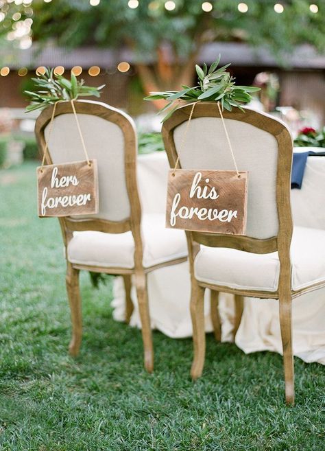 her forever and his forever wedding chair signs Bride Groom Chairs, Wedding Sign Decor, Wedding Chair Signs, Vintage Wedding Signs, Fun Wedding Decor, Rustic Wedding Decorations, Wedding Chair Decorations, Forever Wedding, Time Photography