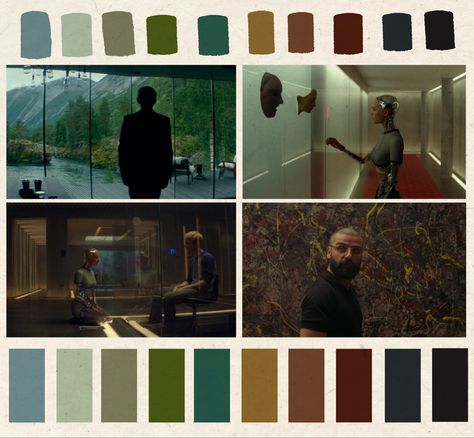 Muted crisp spring color palette for the sci fi thriller Ex Machina #scifi #thriller #sciencefiction #cinematography #ai #cinema #aesthetic #color #colour #colorpallete #film #dystopian #robot Post Apocalyptic Color Palette, Dystopian Colour Palette, Dystopian Color Palette, Dystopian Robot, Apocalypse House, Cinema Aesthetic, Valley House, Dystopian Aesthetic, Movie Color Palette