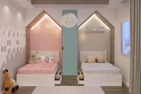 Boy And Girl Room, Kids Bedroom Furniture Design, Boy And Girl Shared Bedroom, Wardrobe Design Ideas, Wardrobe Aesthetic, Bedroom Pop Design, Children's Bedroom Ideas, Shared Girls Bedroom, Small Room Design Bedroom