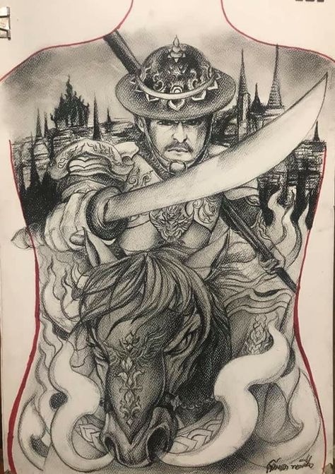 Hero Tattoo, Japanese Tattoos For Men, Art Inspired Tattoos, All Black Tattoos, Card Tattoo Designs, Samurai Tattoo Design, Ancient Tattoo, Myanmar Art, Cross Tattoo For Men