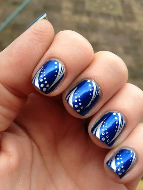 Sapphire Skies Dallas Cowboys Nails, Sapphire Nails, Cowboy Nails, Blue And Silver Nails, Fancy Nails Designs, Popular Nails, Silver Nails, Fabulous Nails, Cool Nail Designs