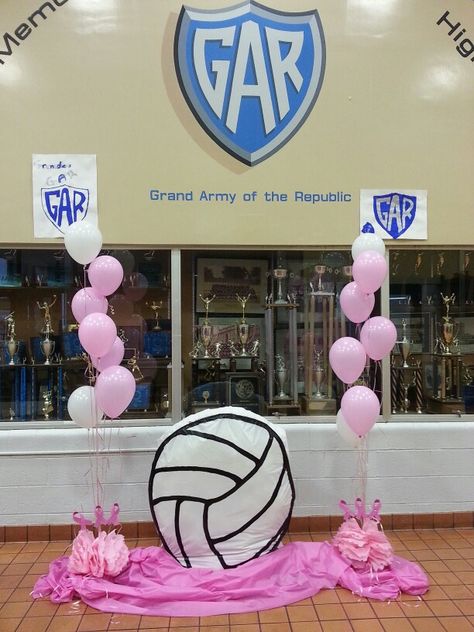 Dig Pink Volleyball Decorations, Dig Pink Volleyball, Pink Football Game, Dig Pink Volleyball Ideas, Volleyball Decorations, Locker Room Decorations, Dig Pink, Volleyball Locker, Volleyball Senior Night