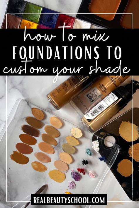 Different foundation shades and a mixing palette with the primary colors