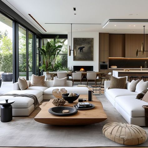 Natural materials like wood textures and leather accents add warmth to the design Oversized Sofa, House Additions, Modern Living Room Interior, Modern Minimalist Living Room, Deco Studio, Bar Designs, Interior Design Per La Casa, Design Room, Mansion Interior