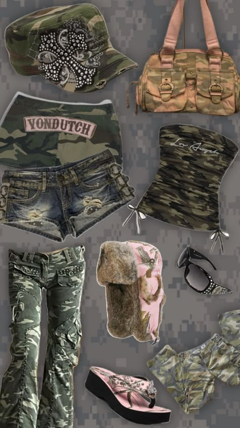 Camouflage 💚 #camo #early2000s #fashion Mcbling Fashion, Trashy Outfits, Trashy Y2k, Y2k Mcbling, Chappell Roan, 2000s Fashion Outfits, Y2k Clothes, Swaggy Outfits, Dream Style