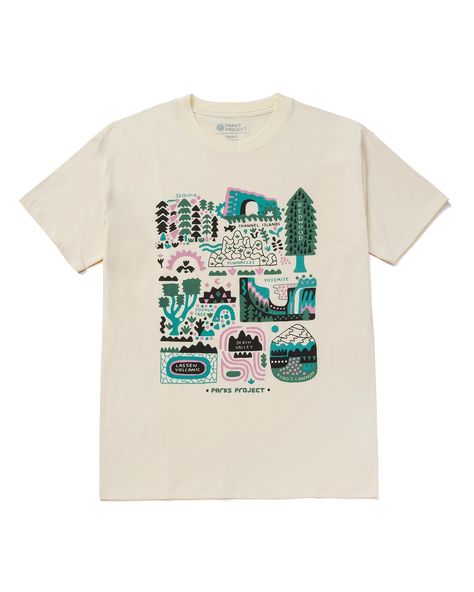 Community Tshirt Design, Nature Graphic Tees, Parks Project, Doodle Shirt Design, Screen Print Graphic Tee For Camping, Vintage Camp Shirt With Graphic Print, Vintage Summer Outdoor T-shirt, Retro Outdoor Graphic Print T-shirt, Vintage Graphic Print T-shirt For Adventure