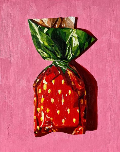 Pink Strawberry Bon Bon Oil Painting, Candy, Original Still Life Painting, Kitchen Art, Food Sweet Painting, 8.3x11.7, 8x10 Inches - Etsy Art Mignon, Painting Kitchen, Candy Art, Pink Strawberry, Food Sweet, Food Painting, Arte Inspo, Art Food, Arte Sketchbook