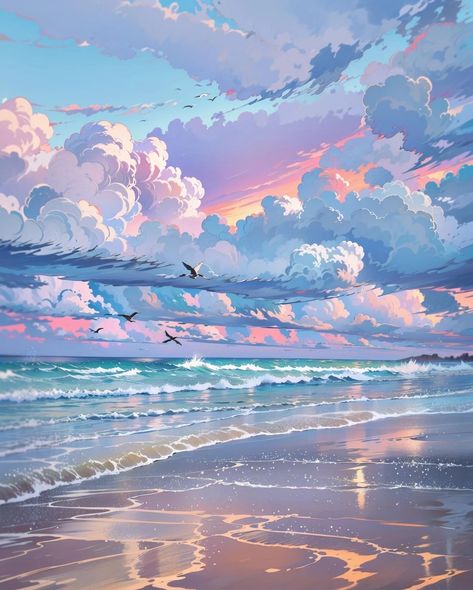 Beautiful Ocean Pictures, Psy Art, Lake Painting, Sky Wallpaper, Landscape Background, Ocean Wallpaper, Sea Painting, Fantasy Art Landscapes, Landscape Illustration